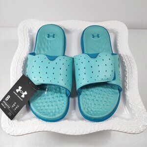 New Under Armor Womens 8 Slides Teal Blue 3026027-305 Adjust UA Ignite Pro SL